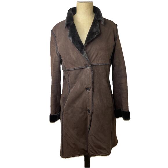 Marc New York Andrew Women’s Size L Dark Brown Faux Shearling 3/4 Length‎ Coat - Picture 1 of 5